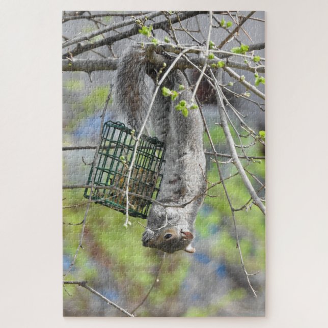 Cute Squirrel Hanging Upside Down Eating Suet Jigsaw Puzzle (Vertical)