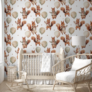 Cute Squirrel Holding Balloons Peel And Stick Wallpaper