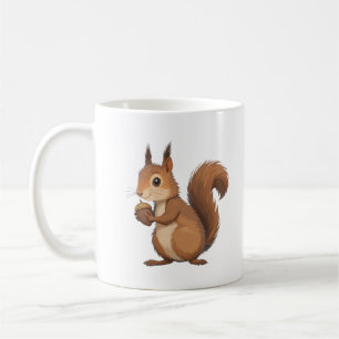 Cute squirrel holding nut to eat coffee mug