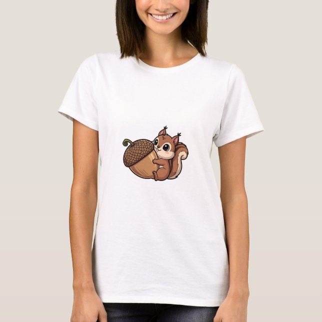 Cute Squirrel Hugging Giant Acorn T-Shirt (Front)