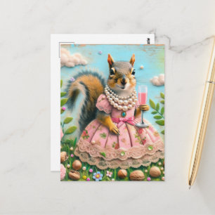 Cute Squirrel in a Pink Dress with a Drink Postcard