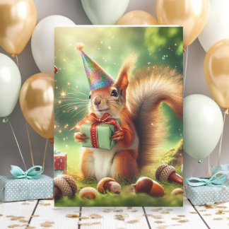 Cute Squirrel in Birthday Hat Card
