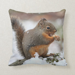 Cute Squirrel in the Snow Photo Throw Pillow