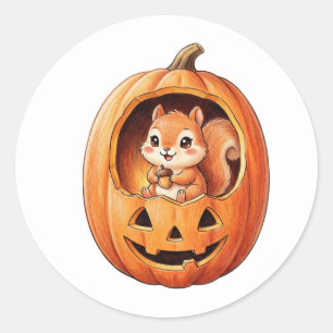 Cute Squirrel inside Halloween Pumpkin Jack o Lant Classic Round Sticker