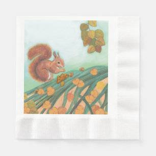 Cute Squirrel is Eating Hazelnut Illustration Napkin