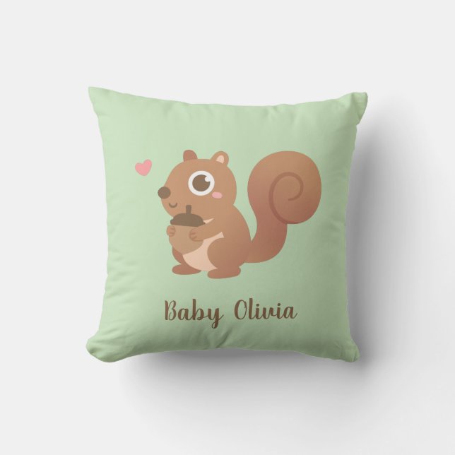 Cute Squirrel Loves Acorn Baby Nursery Decor Throw Pillow (Front)