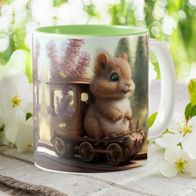 Cute Squirrel on a Train Personalized  Two-Tone Coffee Mug (Creator Uploaded)