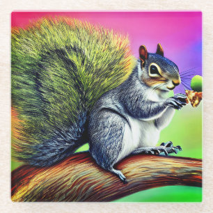 Cute Squirrel on the Branch  Glass Coaster