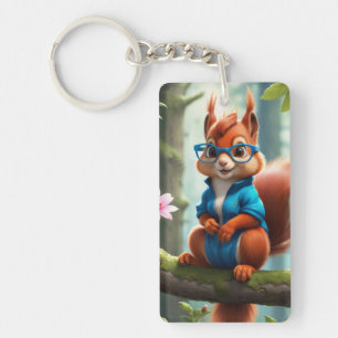 Cute Squirrel on the Branch of Tree-57400 Keychain