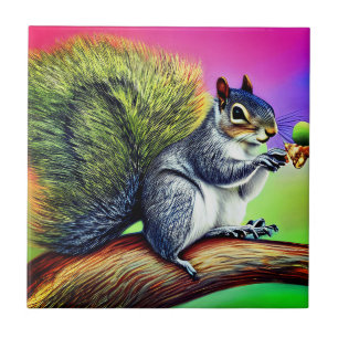 Cute Squirrel on the Branch  Tile