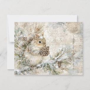 Cute squirrel on the pine branch holiday card