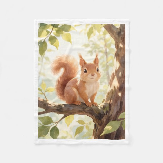 Cute Squirrel on Tree Branch Cozy Fleece Blanket (Front)