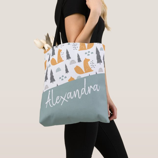 Cute Squirrel Pattern Green Personalized Tote Bag (Close Up)