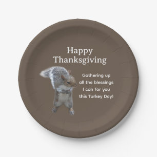 Cute Squirrel Photo Happy Thanksgiving Day Paper Plate