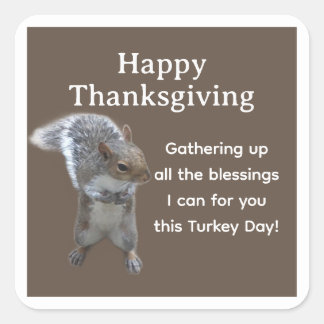 Cute Squirrel Photo Happy Thanksgiving Day         Square Sticker