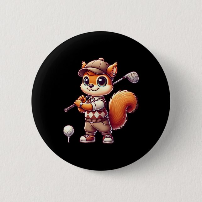 Cute Squirrel Playing Golf Golfer Golfing Men Wome 2 Inch Round Button (Front)