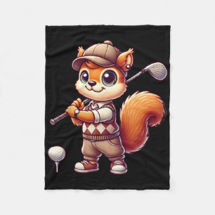 Cute Squirrel Playing Golf Golfer Golfing Men Wome Fleece Blanket