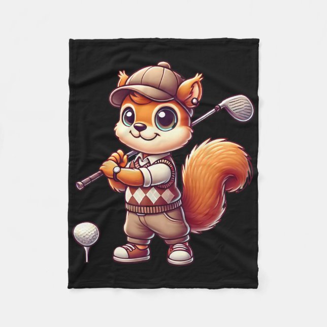 Cute Squirrel Playing Golf Golfer Golfing Men Wome Fleece Blanket (Front)