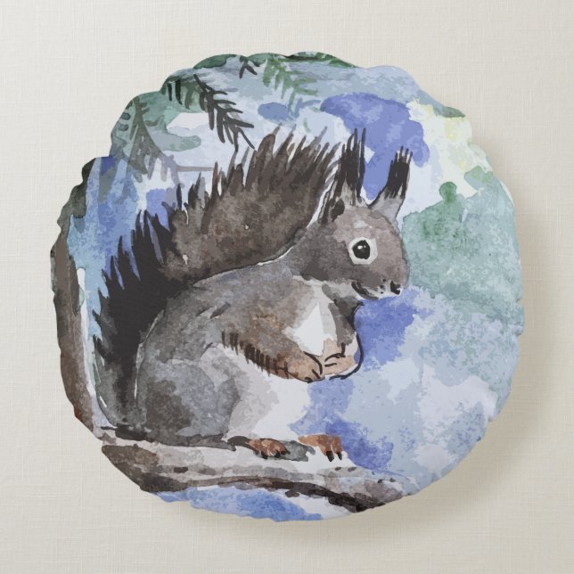 Cute squirrel round pillow (Front)