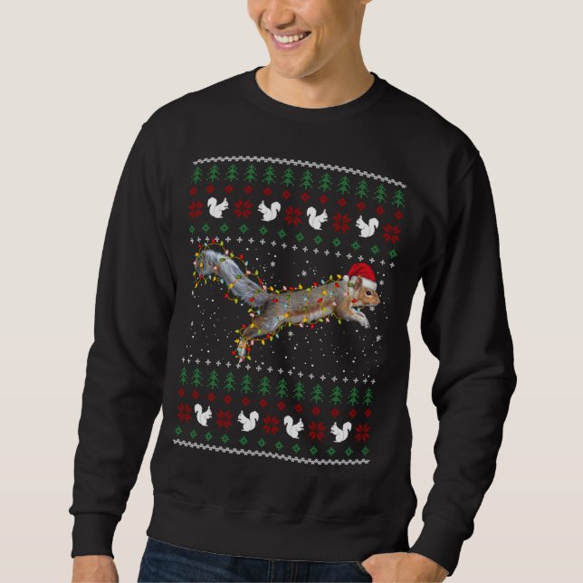 Cute Squirrel Santa's Hat Ugly Christmas Sweater (Front)