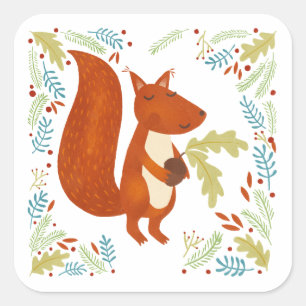 Cute Squirrel Square Sticker
