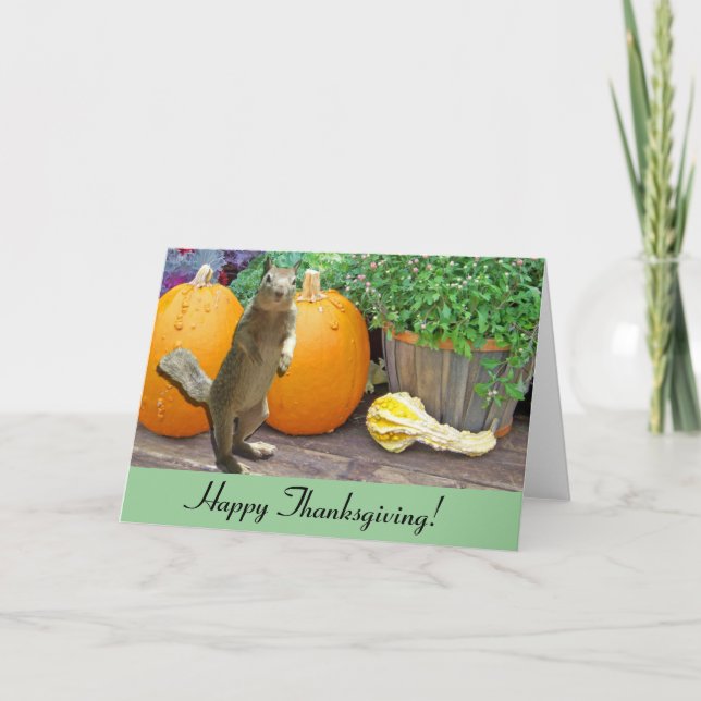 Cute Squirrel Thanksgiving Holiday Card (Front)