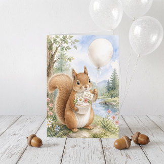 Cute Squirrel Whimsical Woodland Birthday Card