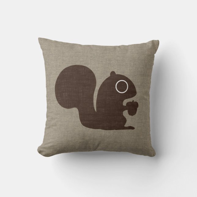 Cute Squirrel with Acorn Faux Linen Style Throw Pillow (Front)