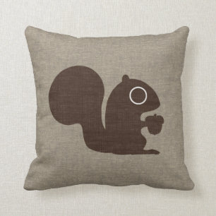 Cute Squirrel with Acorn Faux Linen Style Throw Pillow