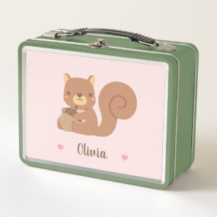 Cute Squirrel With Acorn Girls Personalized Metal Lunch Box