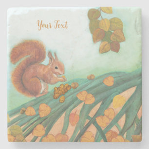 Cute Squirrel with hazelnuts illustration custom Stone Coaster