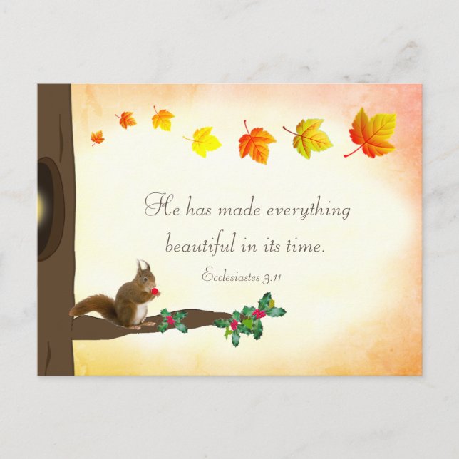 Cute Squirrel with Mistletoe and Fall Leaves Postcard (Front)