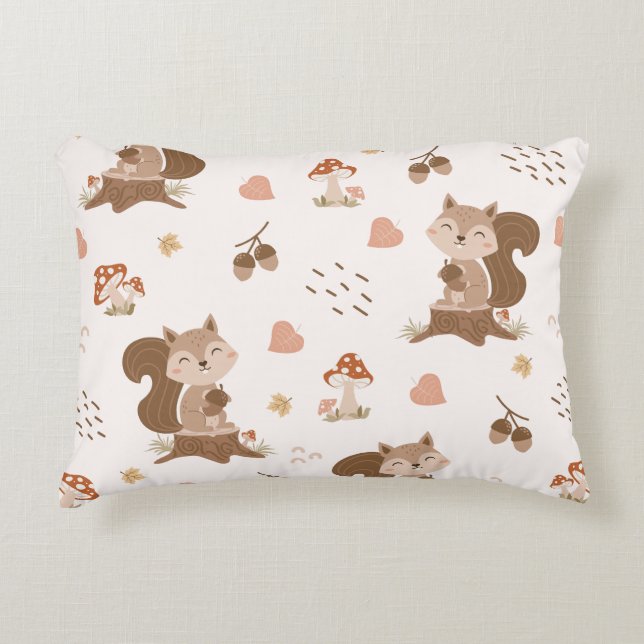 Cute Squirrel Woodland Forest Pattern Accent Pillow (Front)