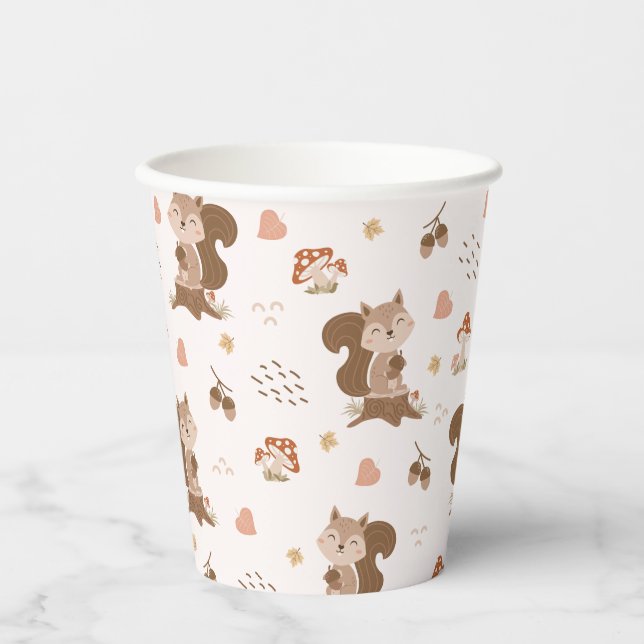 Cute Squirrel Woodland Forest Pattern Paper Cups (Front)