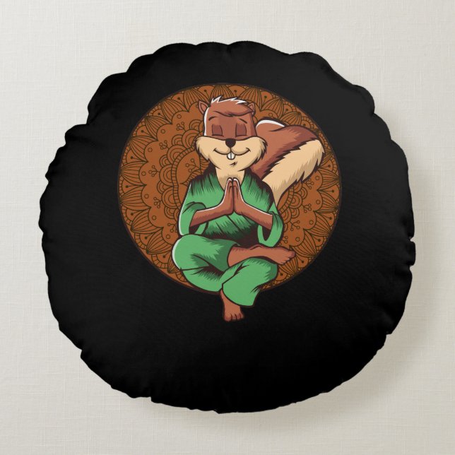 Cute Squirrel Zen Yoga Meditation Animal Buddha Round Pillow (Front)