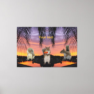 Cute Squirrels at Tropical sunset  Canvas Print