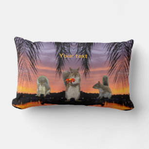 Cute Squirrels at Tropical sunset Lumbar Pillow