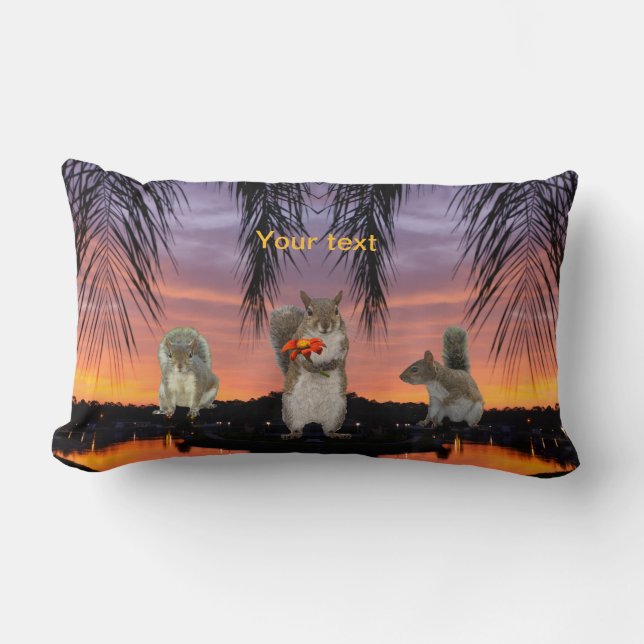 Cute Squirrels at Tropical sunset  Lumbar Pillow (Front)