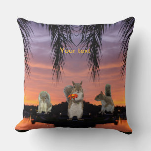 Cute Squirrels at Tropical sunset Throw Pillow