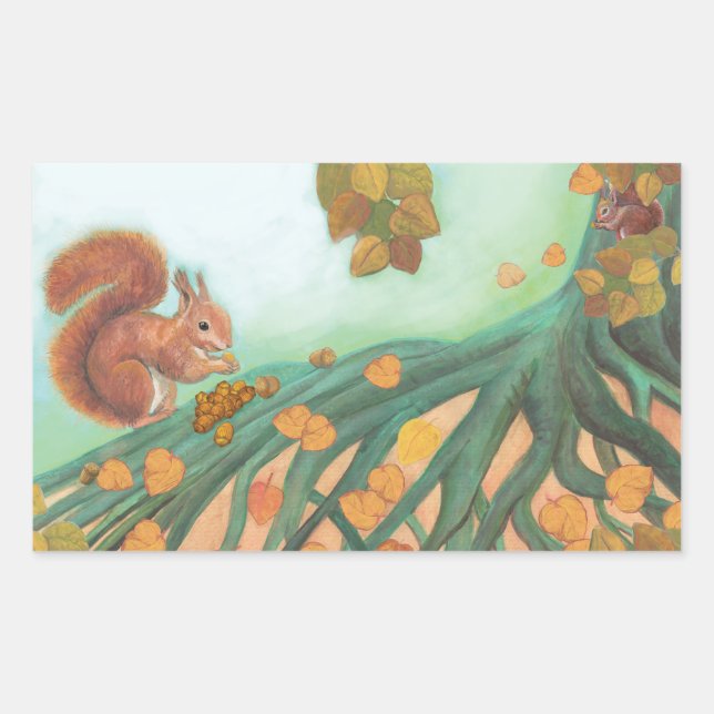 Cute Squirrels Eating Hazelnuts Illustration   Sticker (Front)