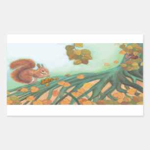 Cute Squirrels Eating Hazelnuts Illustration   Sticker