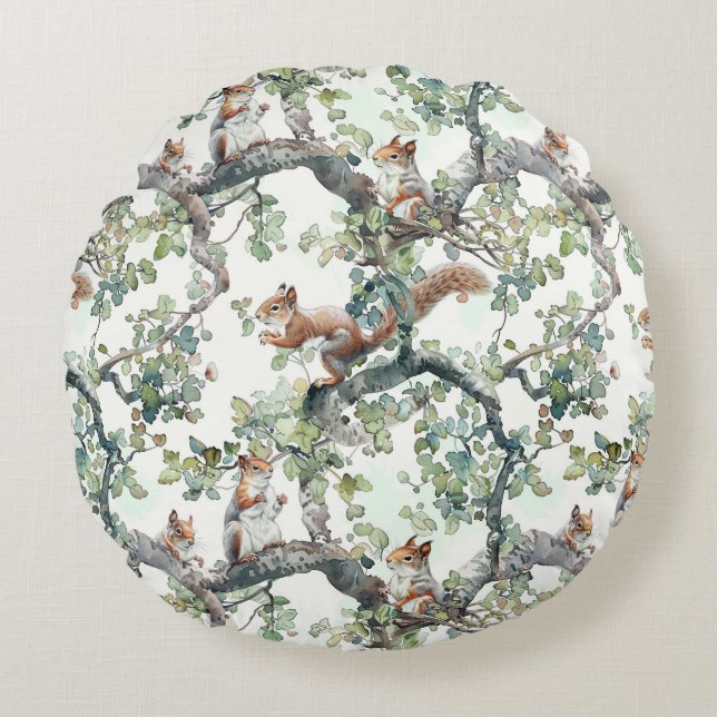 Cute squirrels pattern round pillow (Front)