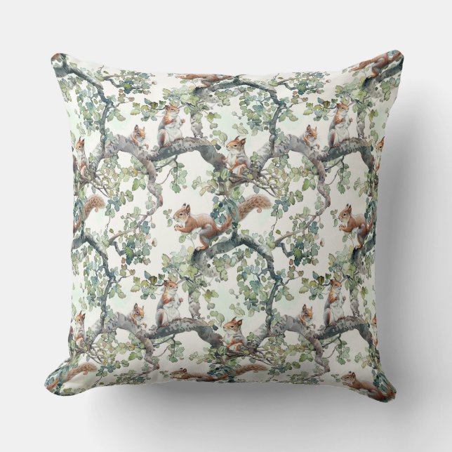 Cute squirrels pattern throw pillow (Front)
