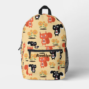 Cute squirrels skunks and sunflowers cartoon printed backpack