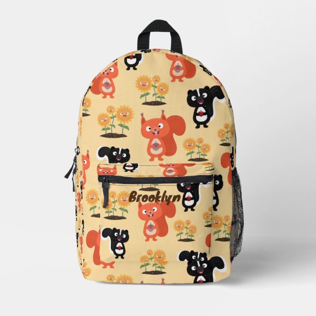 Cute squirrels skunks and sunflowers cartoon printed backpack (Front)