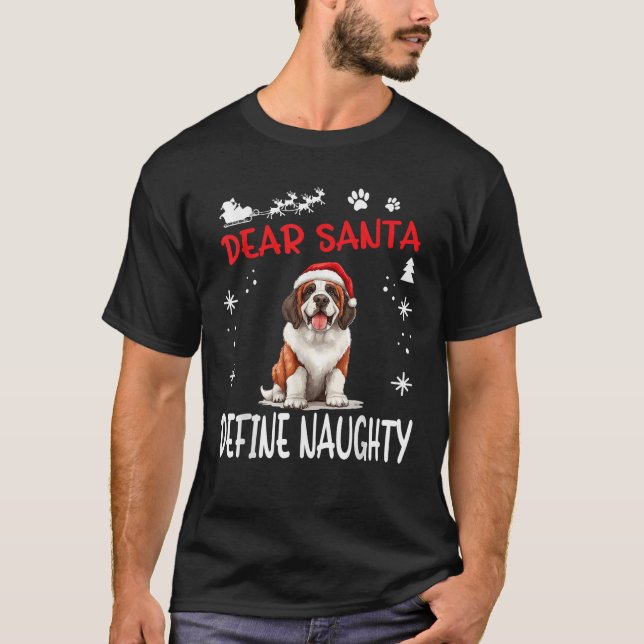 Cute St Bernard Dog Christmas Dear Santa Define Na T-Shirt (Front)