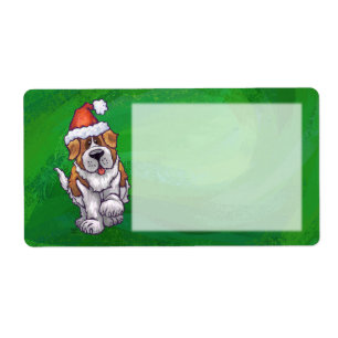 Cute St. Bernard in Santa Hat on Green