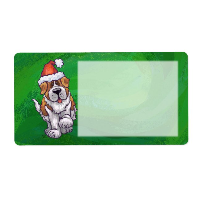 Cute St. Bernard in Santa Hat on Green (Front)