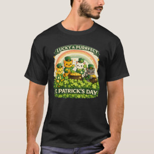 Cute St. Catrick's Day Lucky Cats & Rainbow Men's  T-Shirt