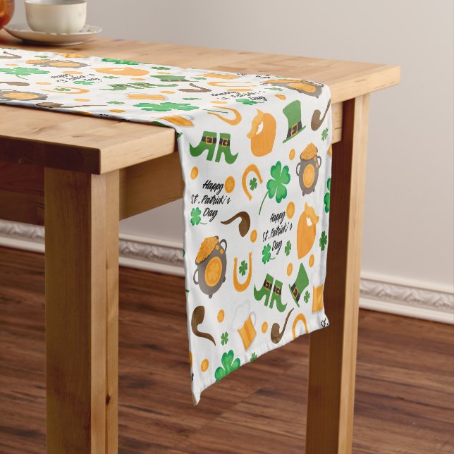 Cute St. Paddy's Day Irish Themed Pattern Short Table Runner (In Situ)